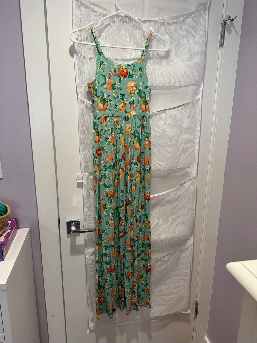 Posh Peanut Mint Green Floral Orange Print Girls One-Piece Dress